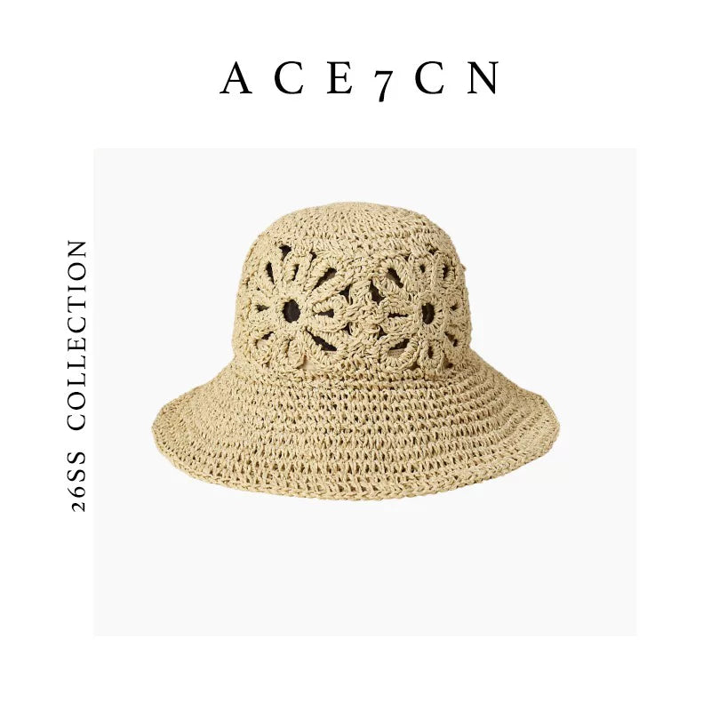 South-France Holiday Openwork Straw-Woven Bucket Hat Bucket