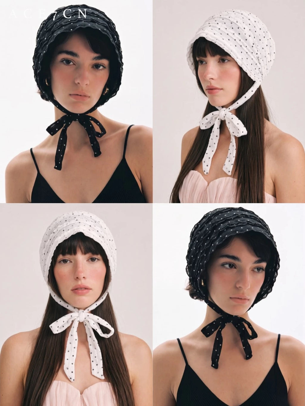 Vintage Baroque Hat Lightweight Polka-Dot Tie-Strap Slouch