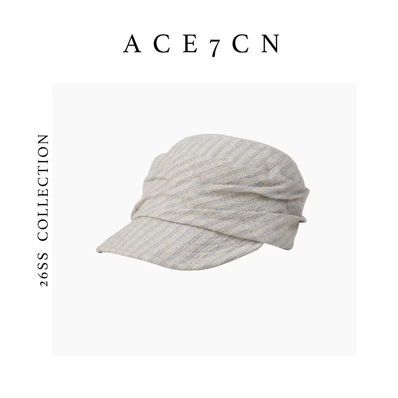 Artsy Korean Striped Cotton-Linen Riding Hat Handmade