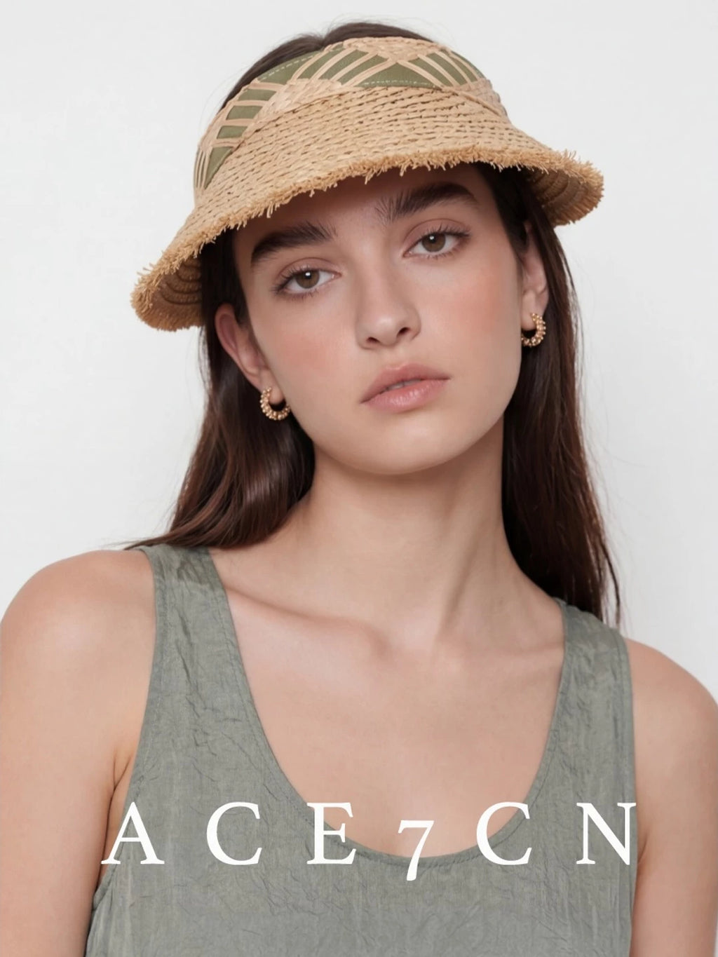 Japanese Artsy Straw-Woven Visor Plaid Wide-Brim Sun-Shade