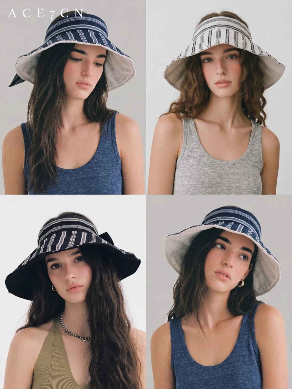 Athleisure Outdoor Sun-Protection Visor Striped Roll-Brim Sun