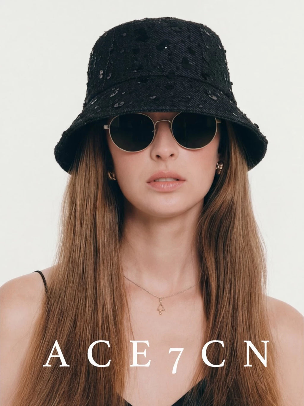 Denim Vintage Bucket Hat Embellished Subtle-Glitter Sequin