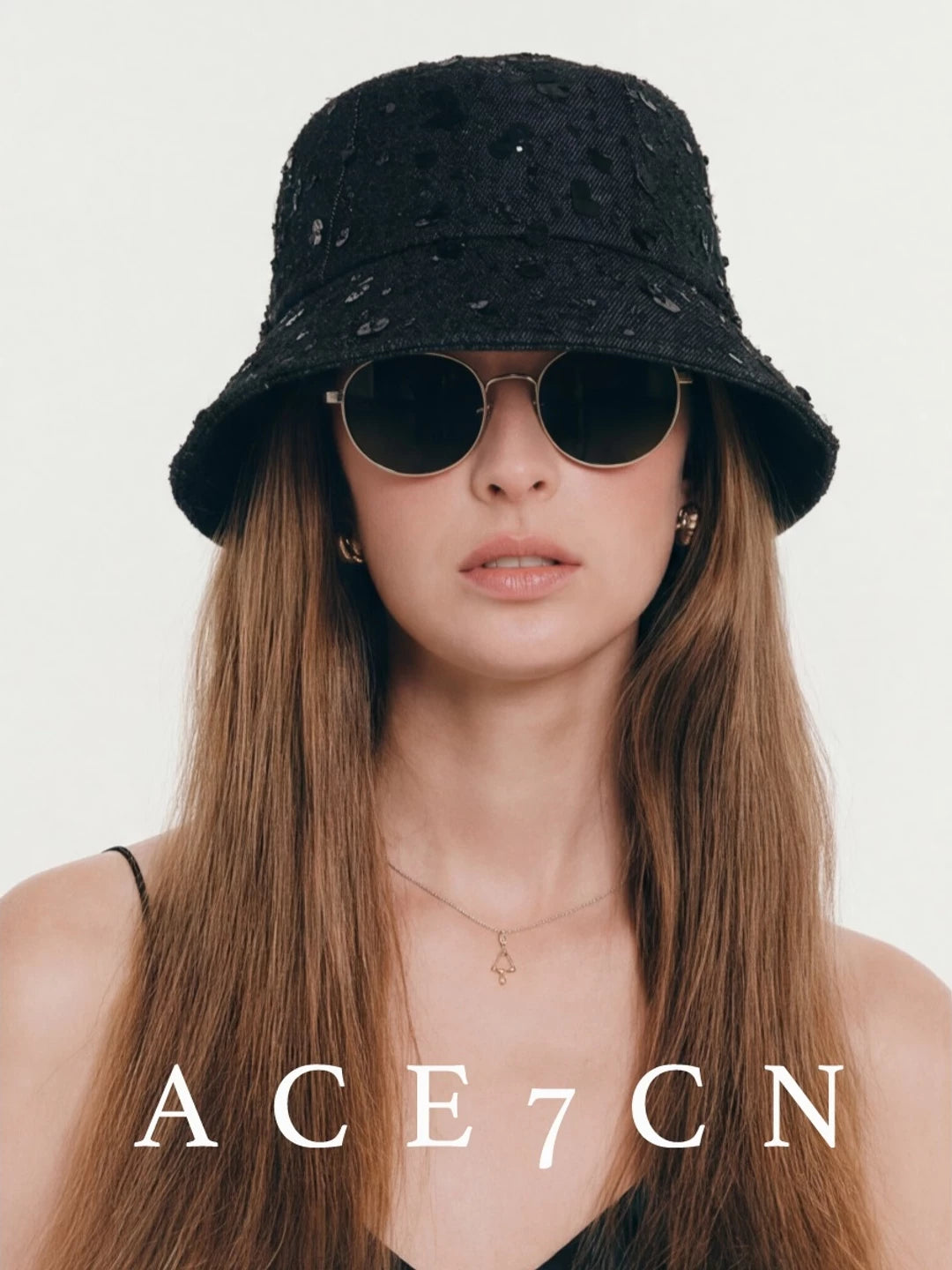 Denim Vintage Bucket Hat Embellished Subtle-Glitter Sequin