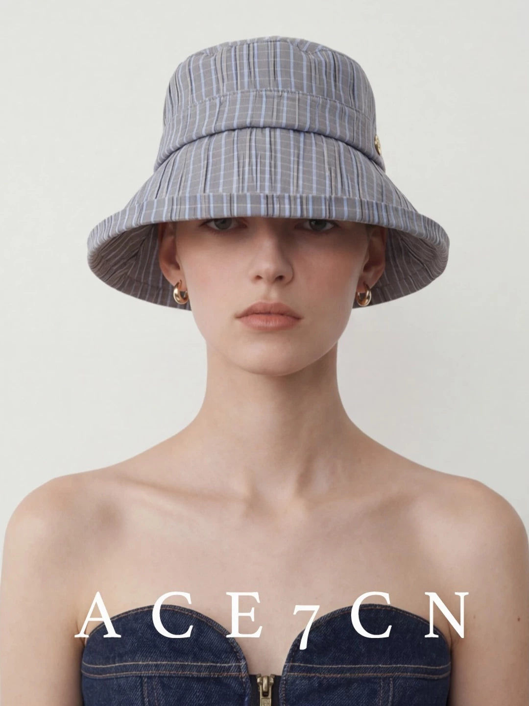 Nautical Hand-Pleated Plaid Bucket Hat Urban Chic