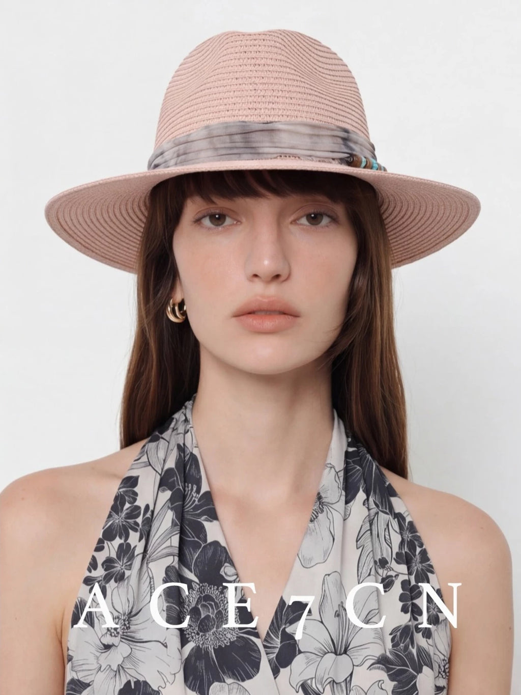 Vintage Western Ink-Wash Ribbon Fedora Woven Straw