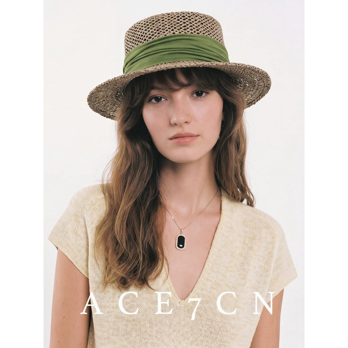 South-France Seagrass Hand-Woven Dress Hat Flat-Top Straw