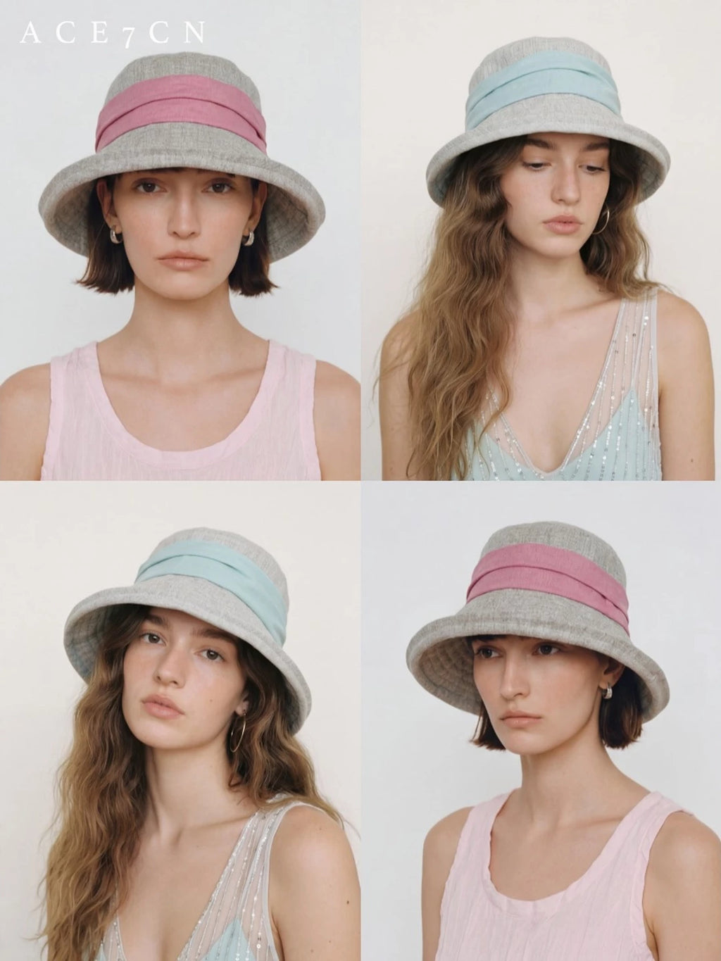 Nordic Colorful Hepburn Bucket Hat Tie-Strap Roll-Brim