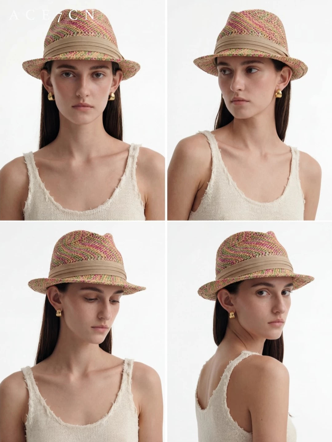 Nordic Niche Colorful Straw-Woven Fedora Western Hat