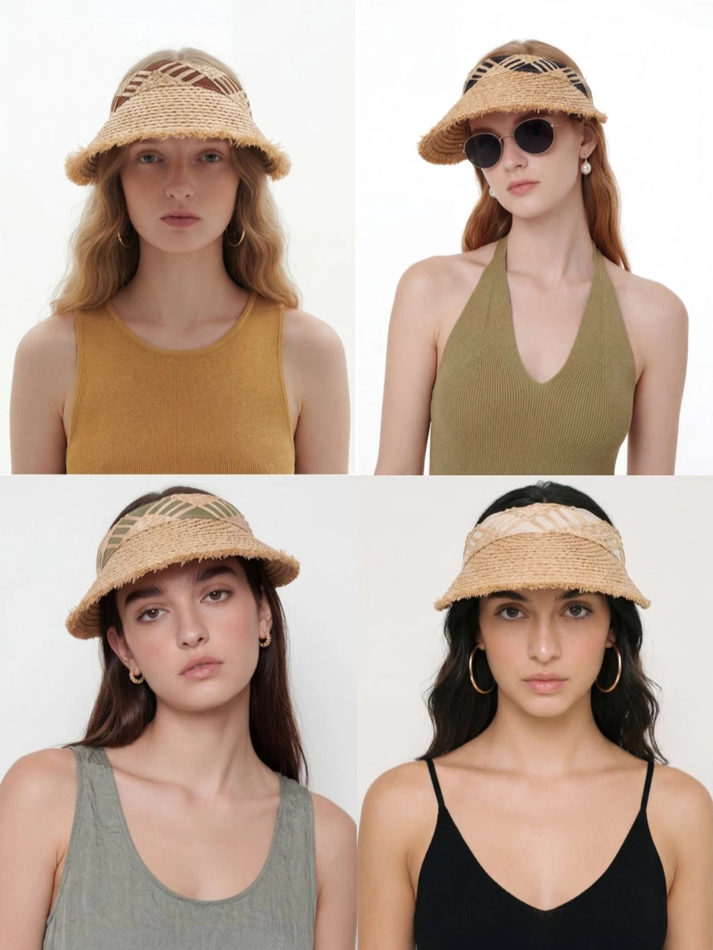Japanese Artsy Straw-Woven Visor Plaid Wide-Brim Sun-Shade