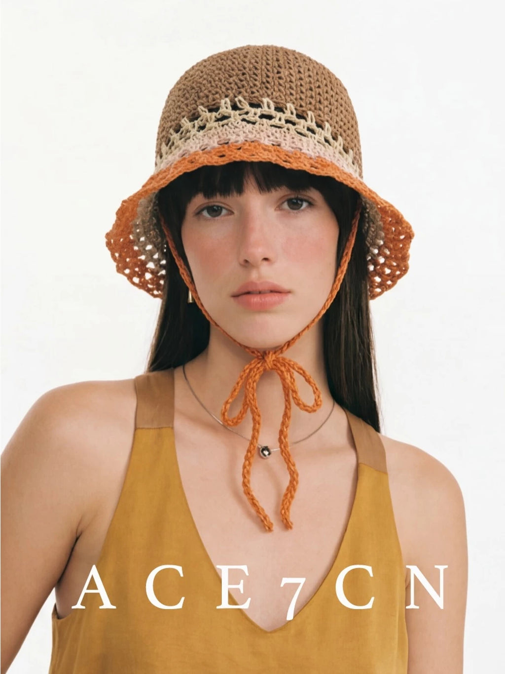 Nordic Hand-Crochet Color-Block Bucket Hat Openwork Breathable