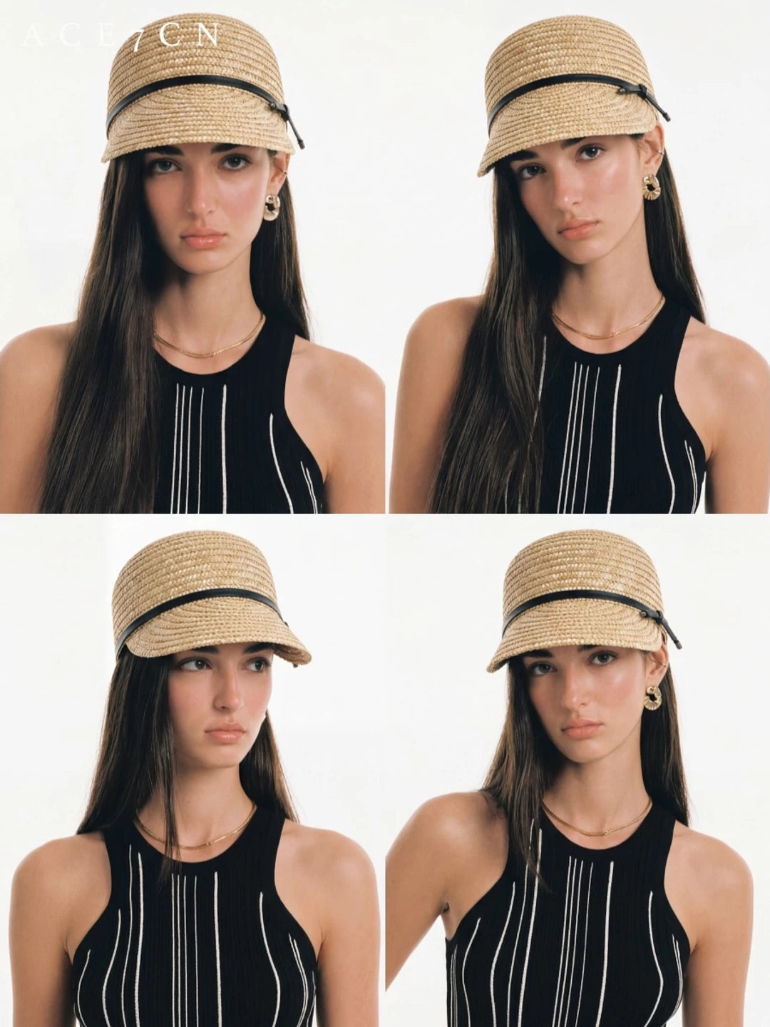 British Old-Money Straw-Woven Equestrian Hat Raffia Cap