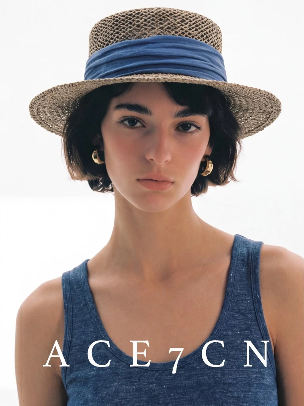 South-France Seagrass Hand-Woven Dress Hat Flat-Top Straw