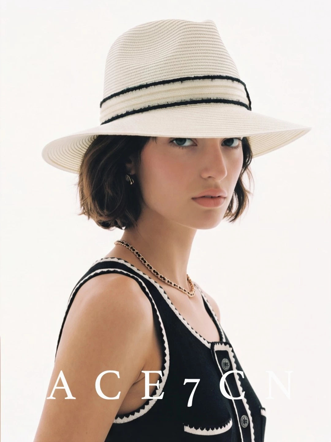 Parisian Tweed Classic White Straw Hat Elegant