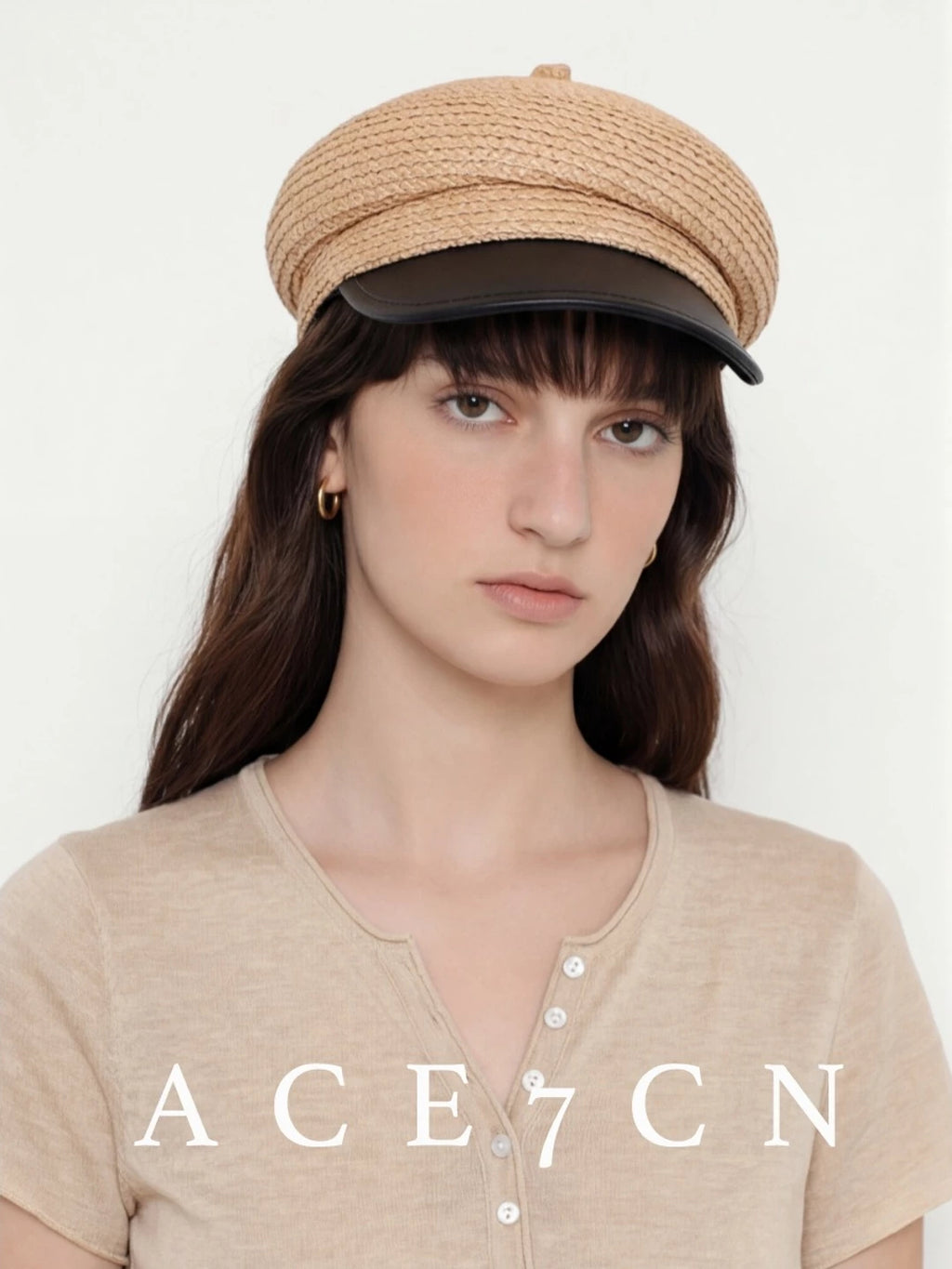 British Straw-Woven Newsboy Cap Color-Block Raffia Equestrian