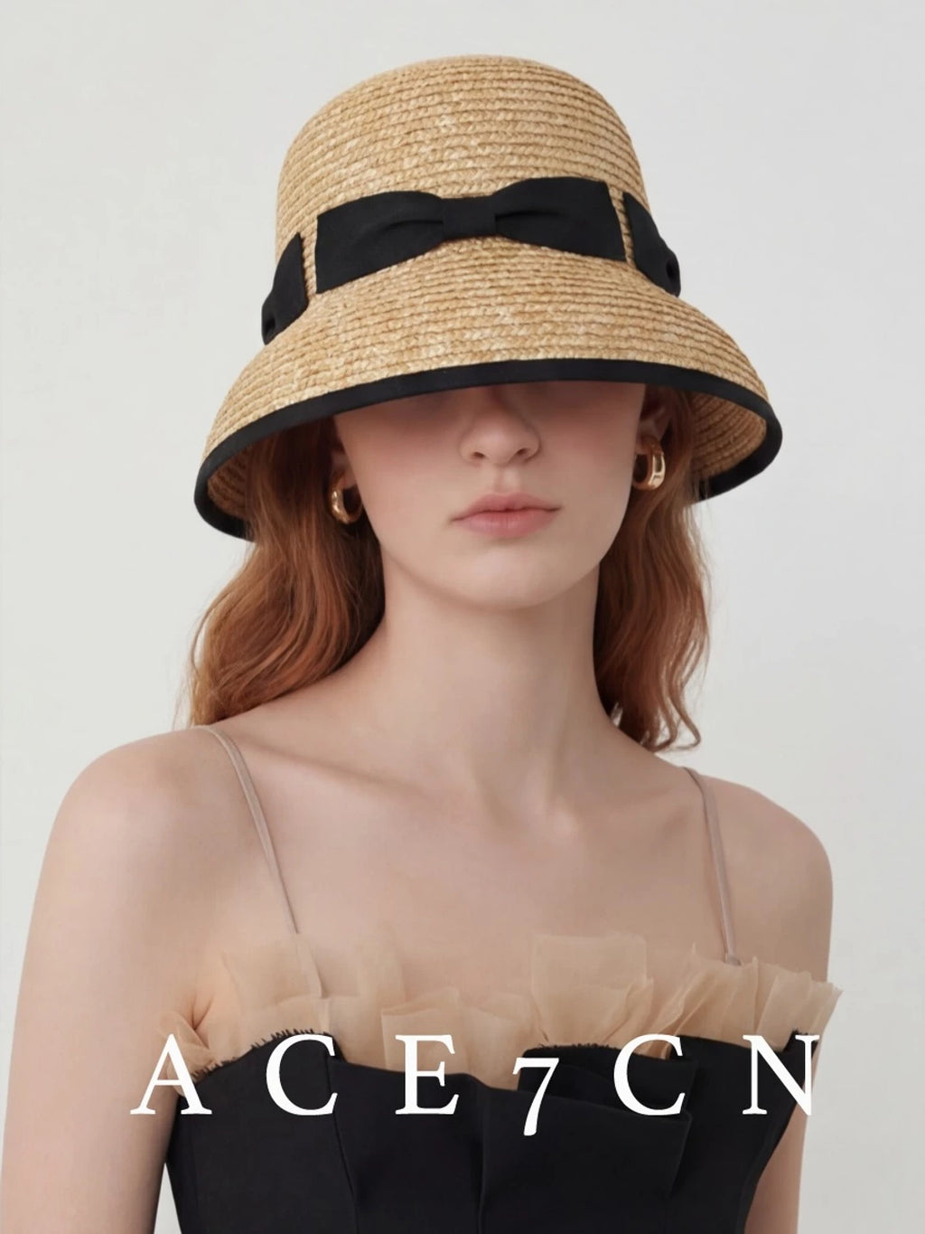 Korean Niche Wheat-Straw Cloche Hat Bow Straw