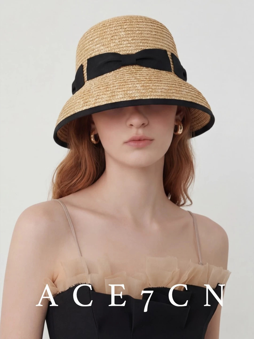 Korean Niche Wheat-Straw Cloche Hat Bow Straw