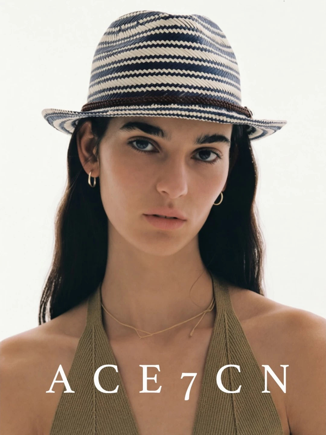 South-France Vintage Blue-White Striped Straw Hat Resort