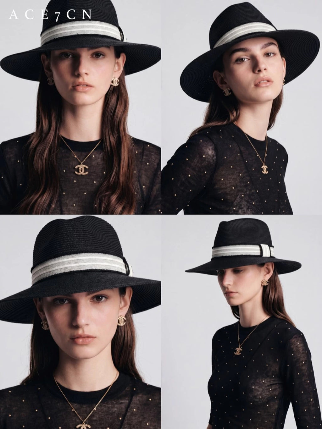 Parisian Tweed Classic Black-White Straw Hat Hepburn