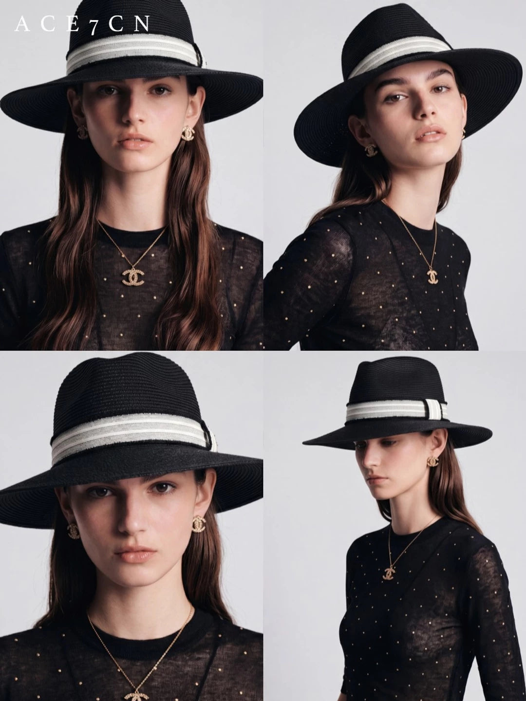 Parisian Tweed Classic Black-White Straw Hat Hepburn