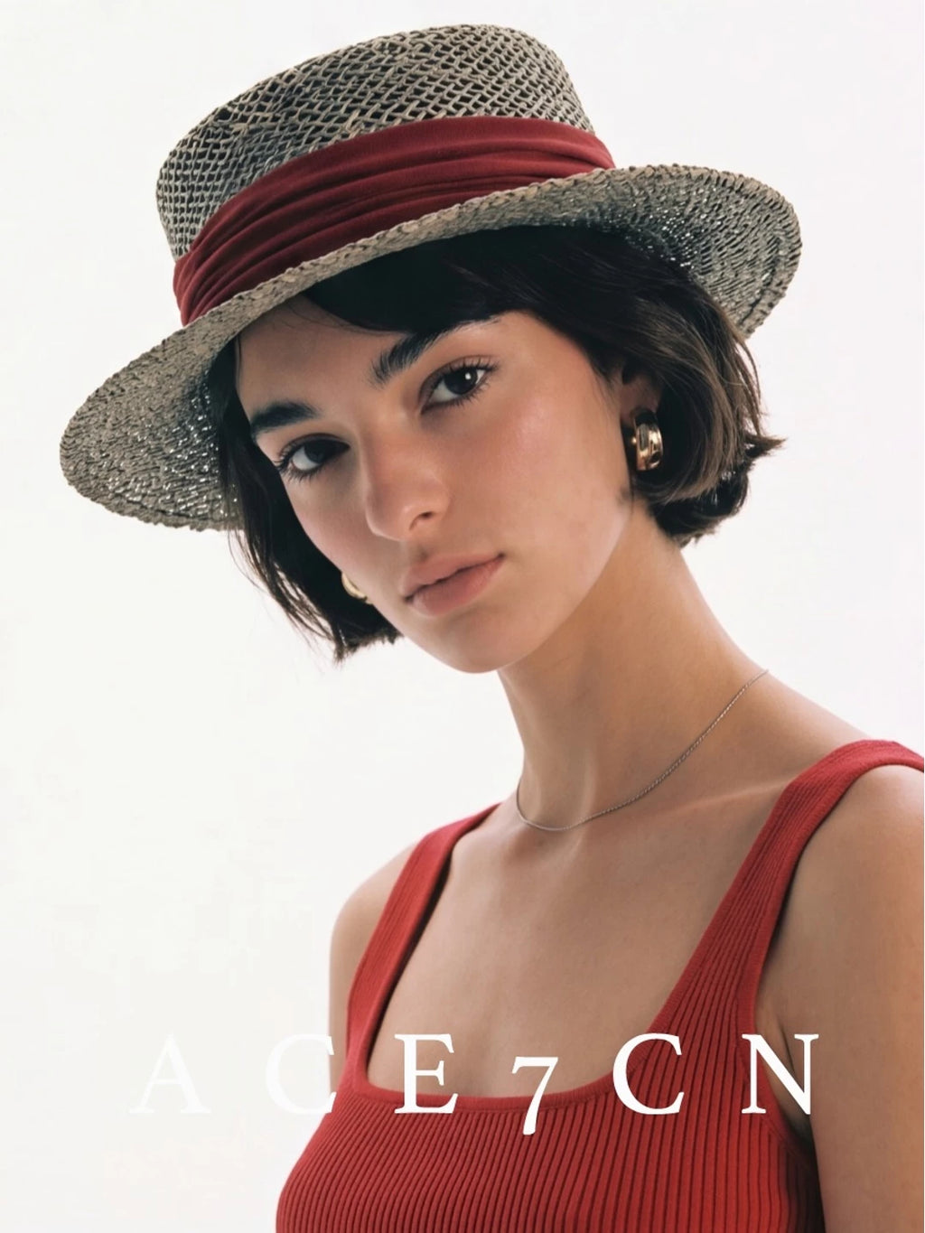 South-France Seagrass Hand-Woven Dress Hat Flat-Top Straw