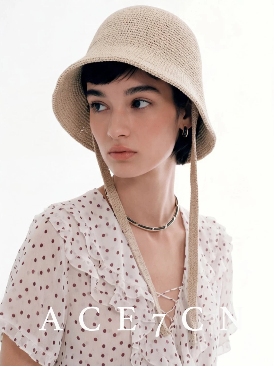 French Elegant Bucket Hat Tie-Strap Knit Bucket