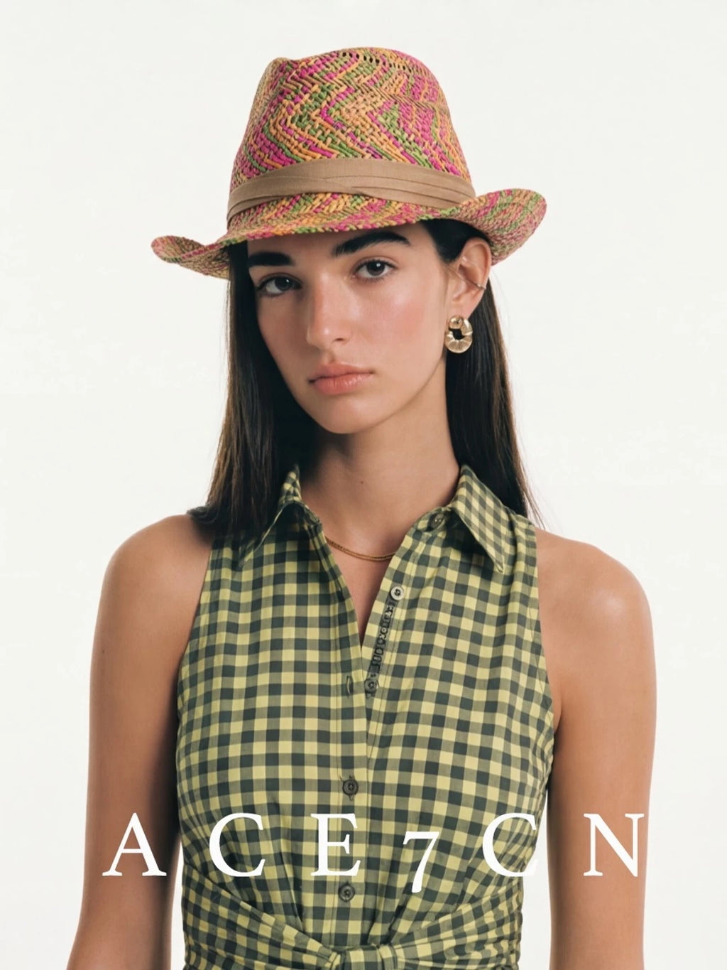 Nordic Colorful Multicolor-Yarn Straw-Woven Fedora American Western