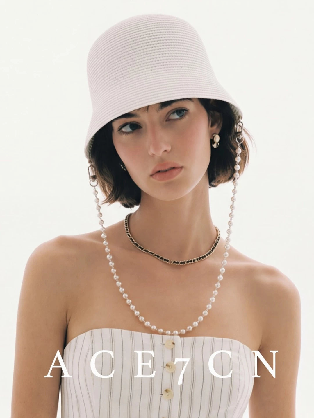 French Vintage White Lampshade Bucket Hat Round-Top