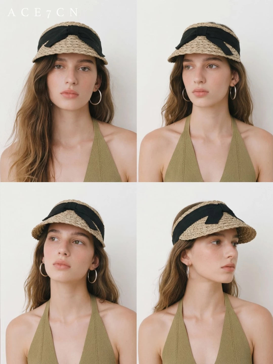 Korean Niche Natural Seagrass Visor Bow Sun-Shade