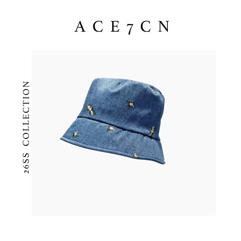 Korean Niche Embroidered Bucket Hat Denim Bucket