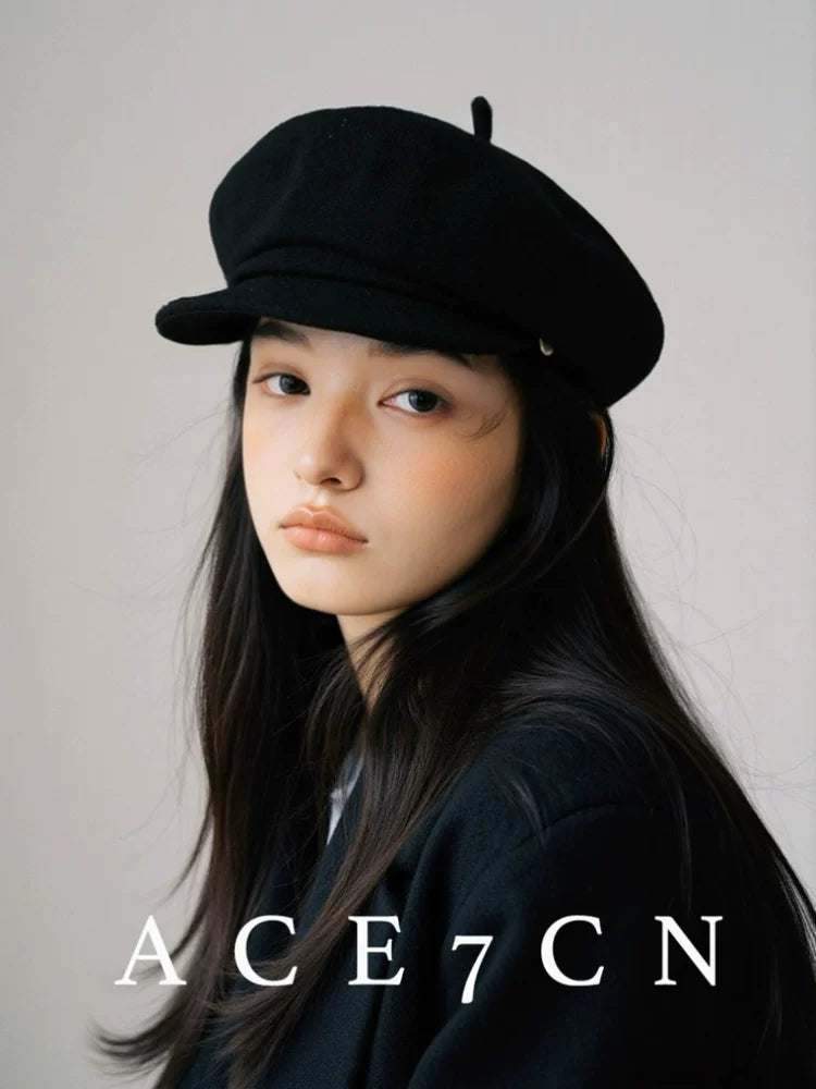 British Vintage Wool-Felt Newsboy Cap Women Autumn-Winter