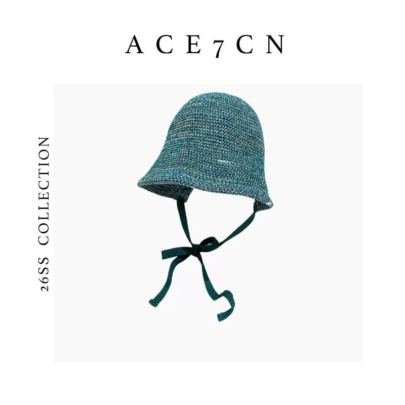 French Elegant Bucket Hat Tie-Strap Knit Bucket
