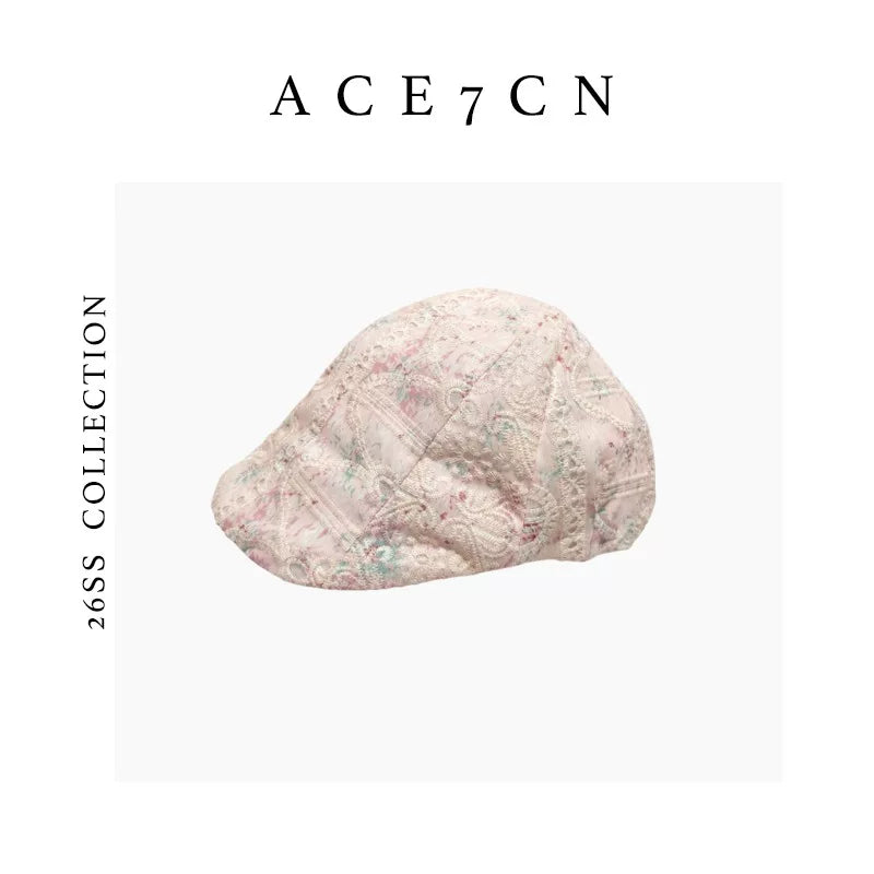 Hepburn French Elegant Lace Embroidered Flat Cap