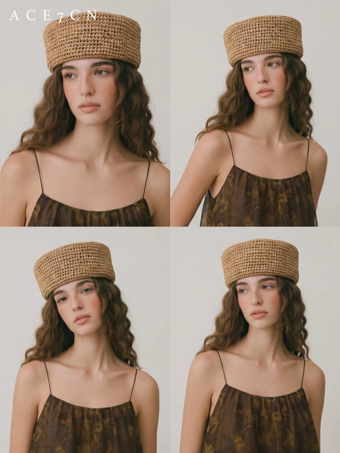 British Vintage pillbox Hat Openwork Straw-Woven Round-Top