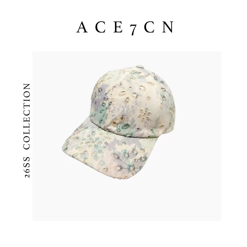 Light-French Elegant Riding Hat Ink-Wash Floral Embroidered