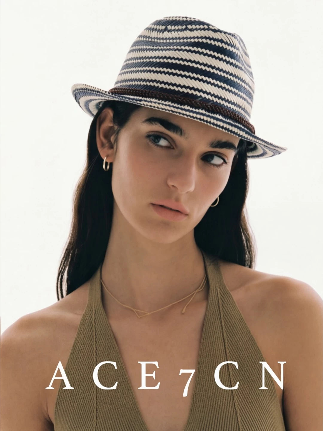 South-France Vintage Blue-White Striped Straw Hat Resort