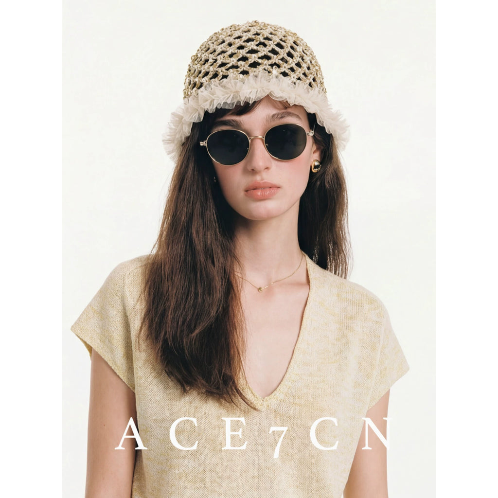 French Elegant Hand-Crochet Openwork Knit Beanie Sequin