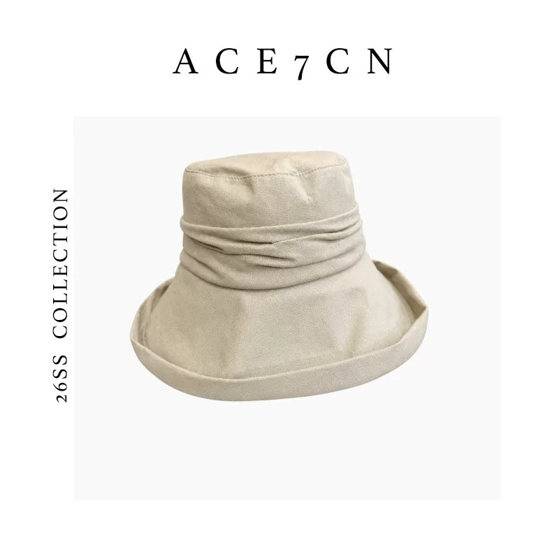 Japanese Cotton-Linen Vintage Bucket Hat Handmade Pleated