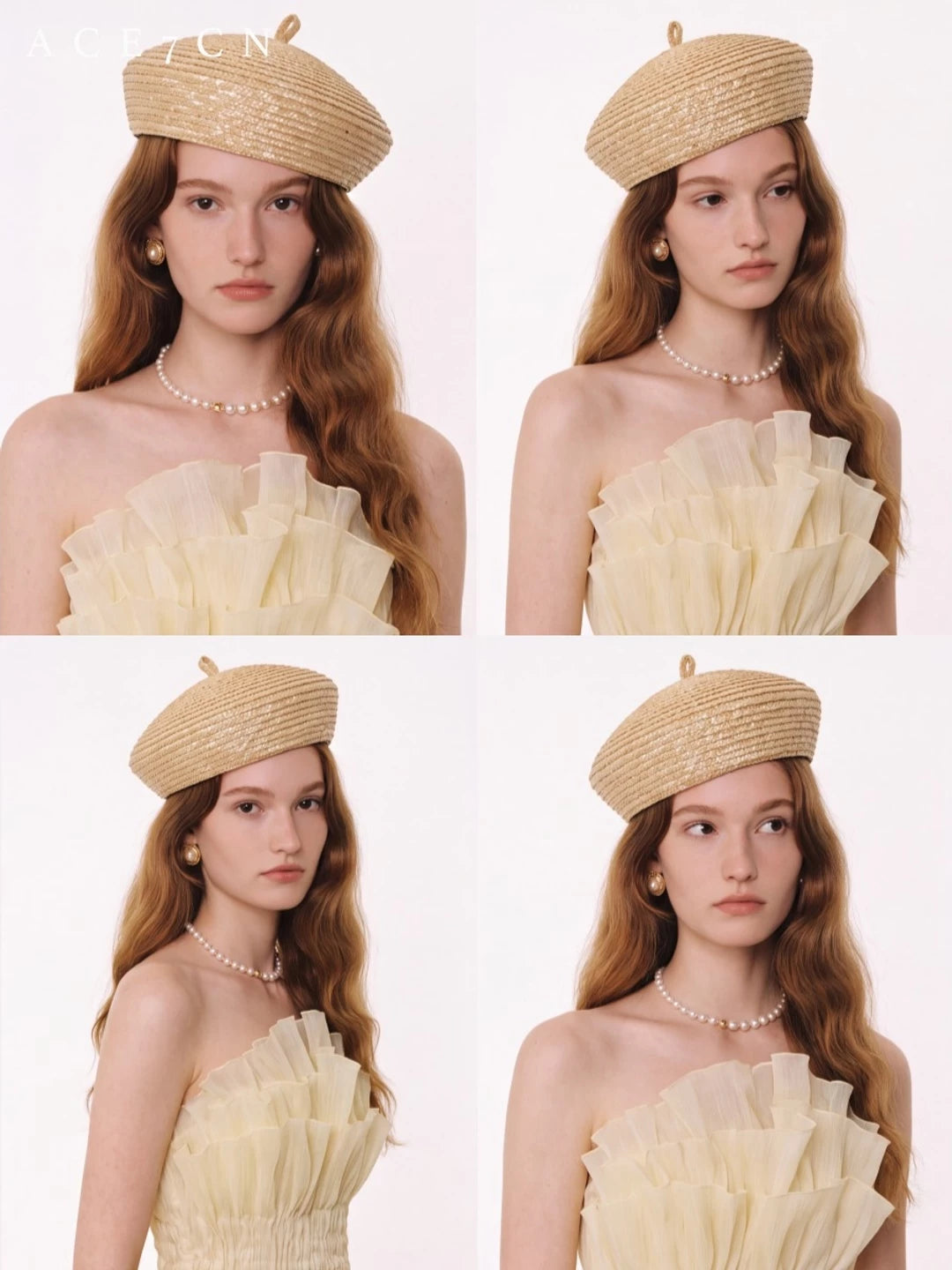 Parisian Elegant Straw-Woven Pillbox Hat Wheat-Straw Beret