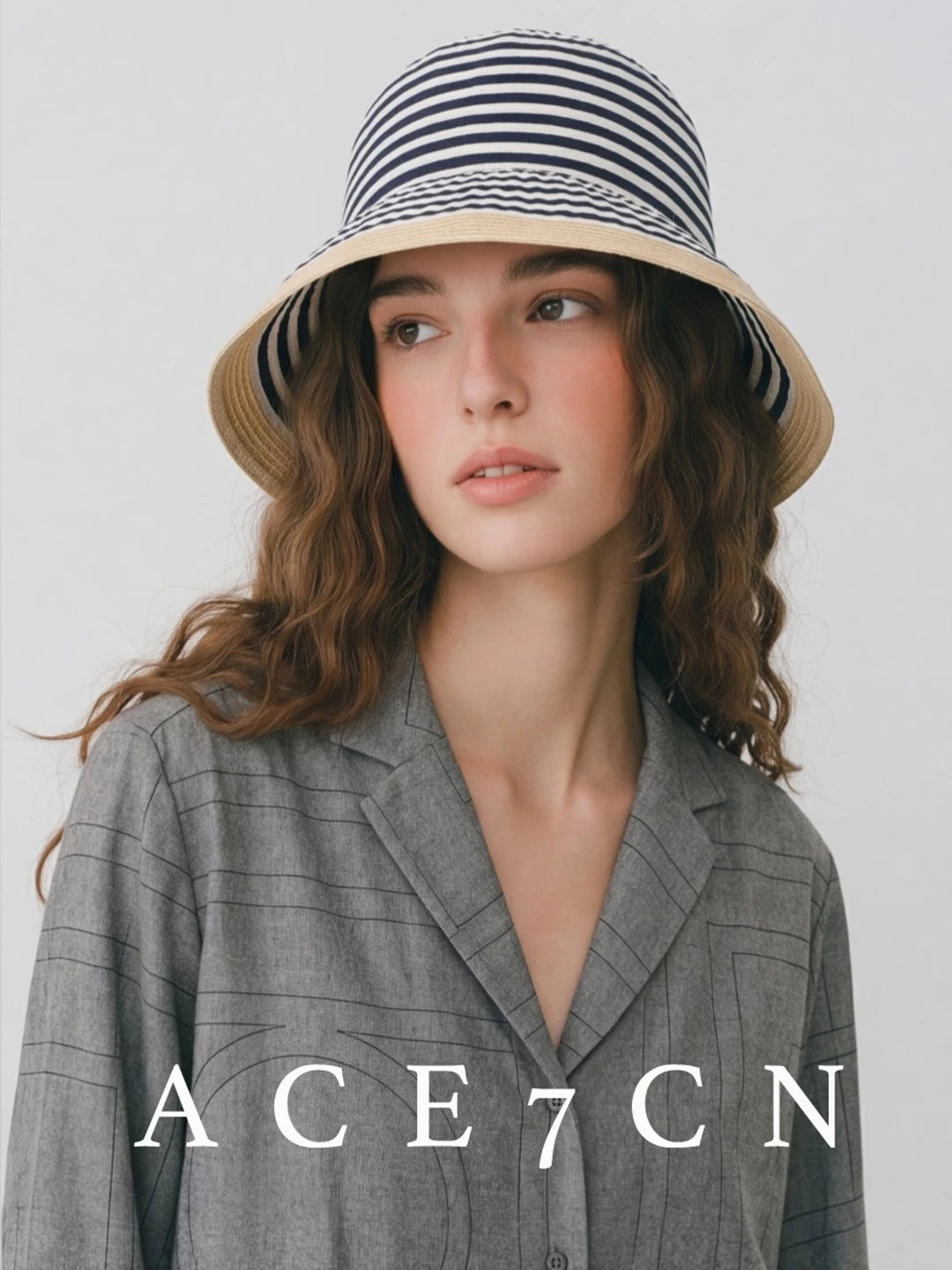 Foldable Portable Bucket Hat Japanese Wide-Brim Striped