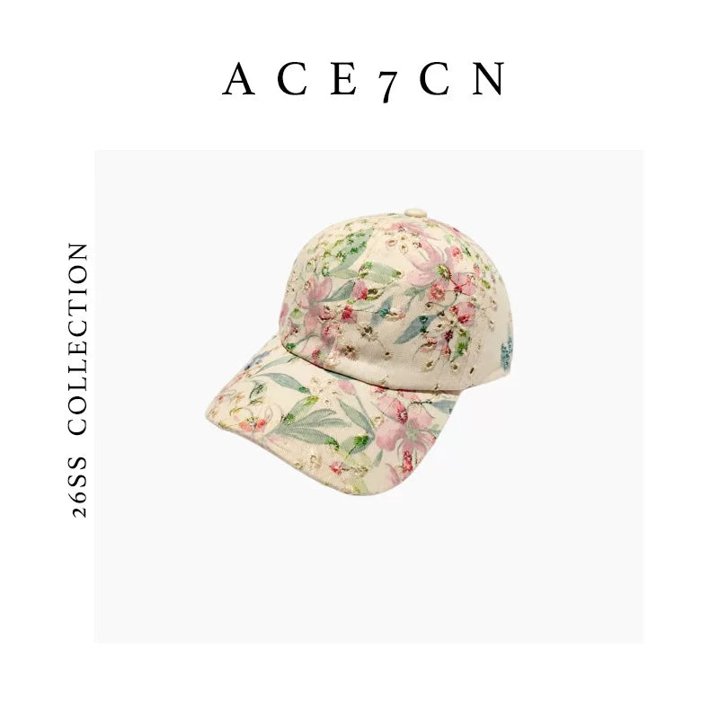 Light-French Elegant Riding Hat Ink-Wash Floral Embroidered
