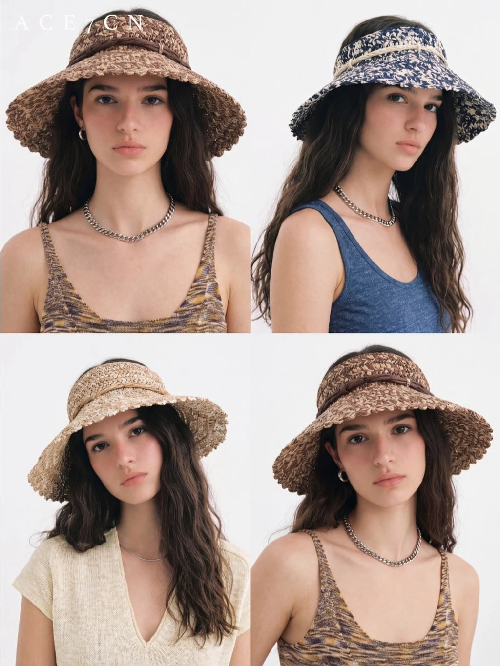 Hand-Crochet Straw-Woven Visor Japanese Sun-Shade Headband Hat