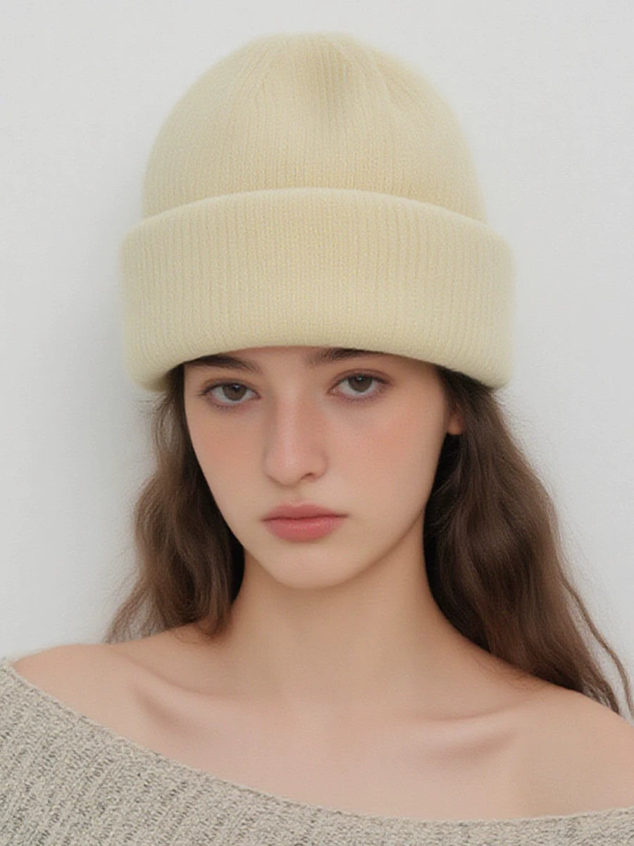 Nordic Muted Cream Knit Beanie Women Autumn-Winter