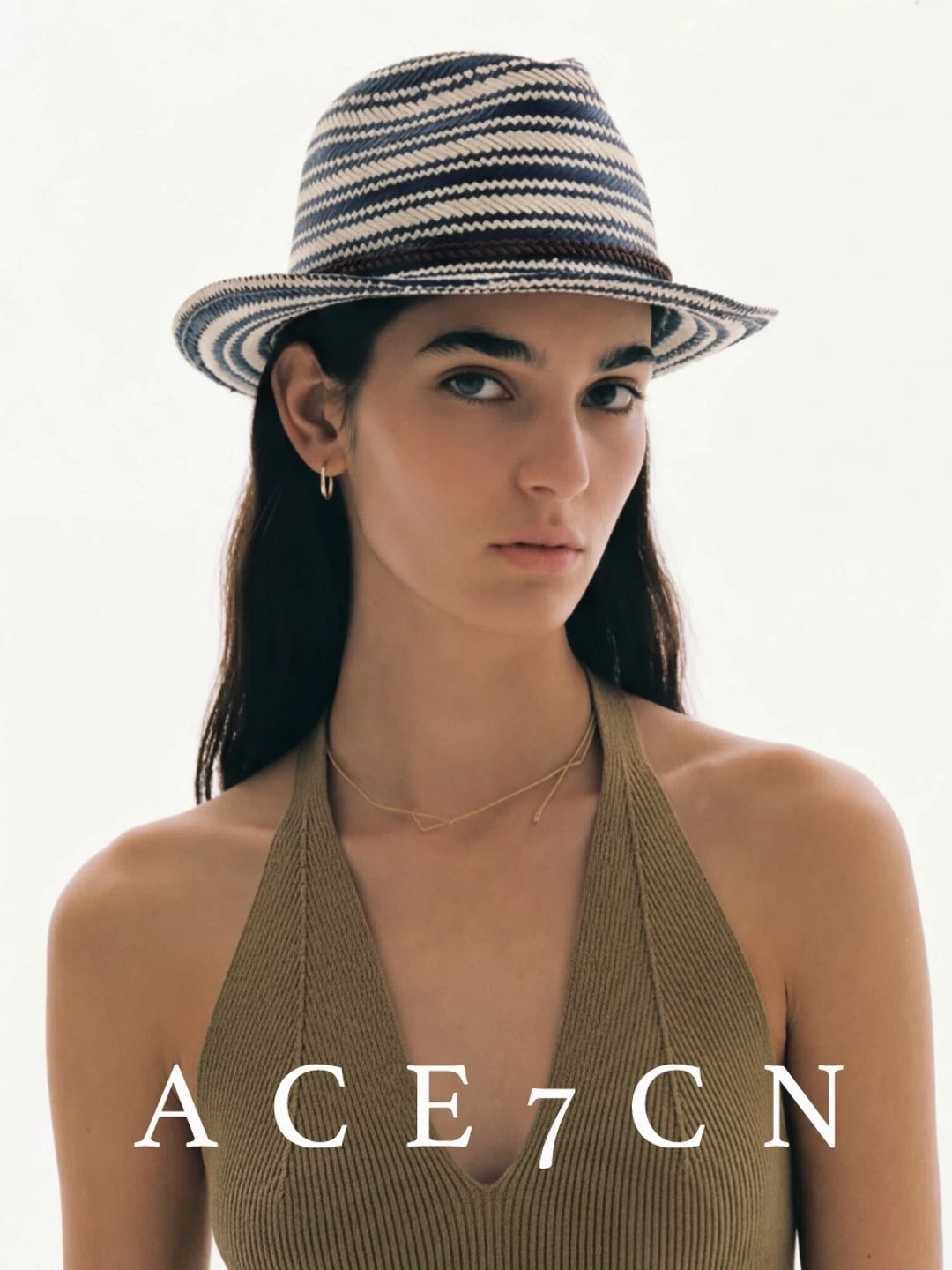 South-France Vintage Blue-White Striped Straw Hat Resort