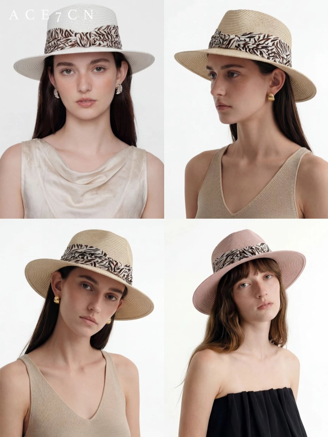 Relaxed French Premium Paper-Straw Flat-Top Hat Leopard