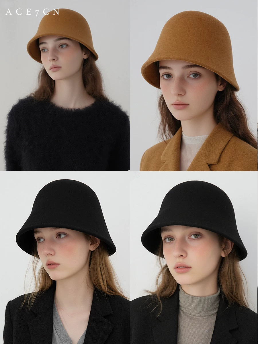 100 Wool Bucket Hat Women Autumn-Winter Warm