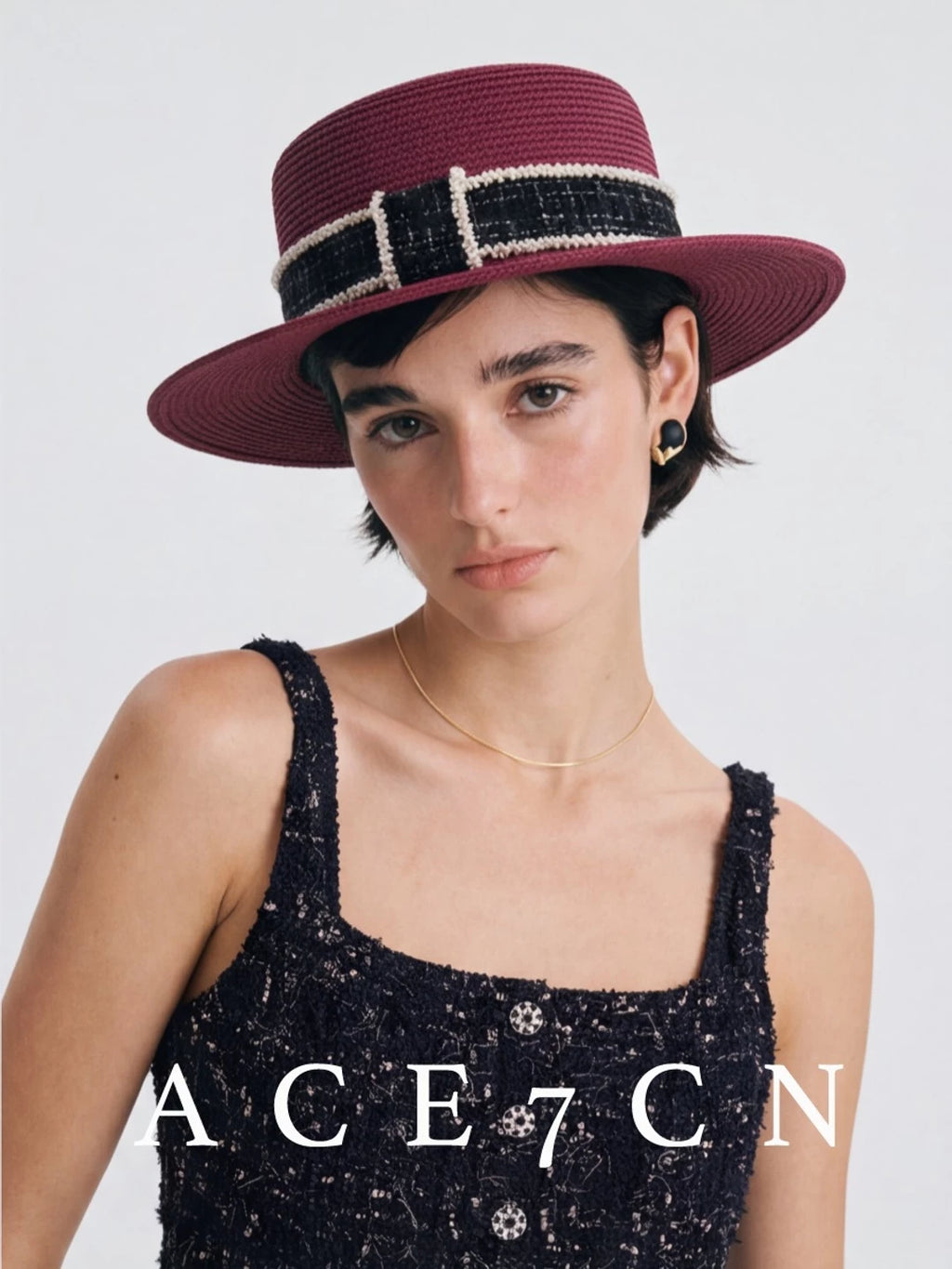 Parisian Tweed Classic Paper-Straw Dress Hat Elegant