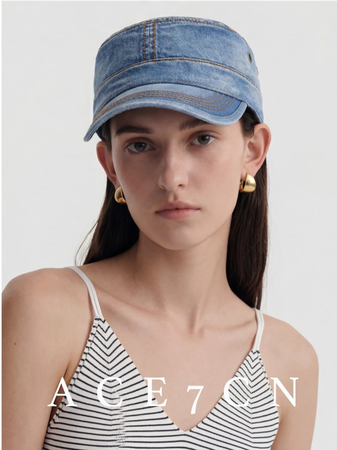 American Vintage Distressed Denim Riding Hat Commute