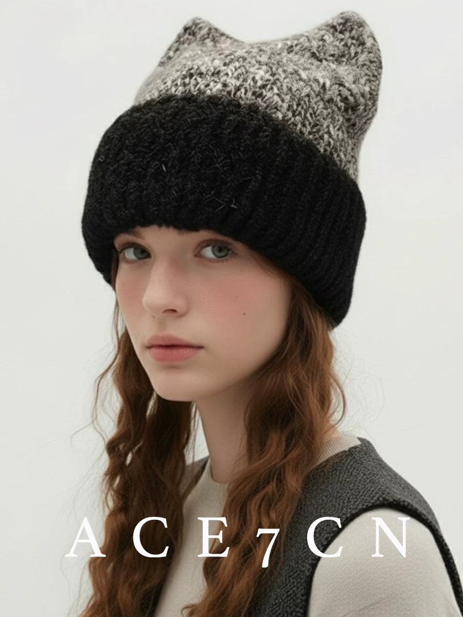 Nordic Cat-Ear Beanie Fluffy Autumn-Winter Warm Knit