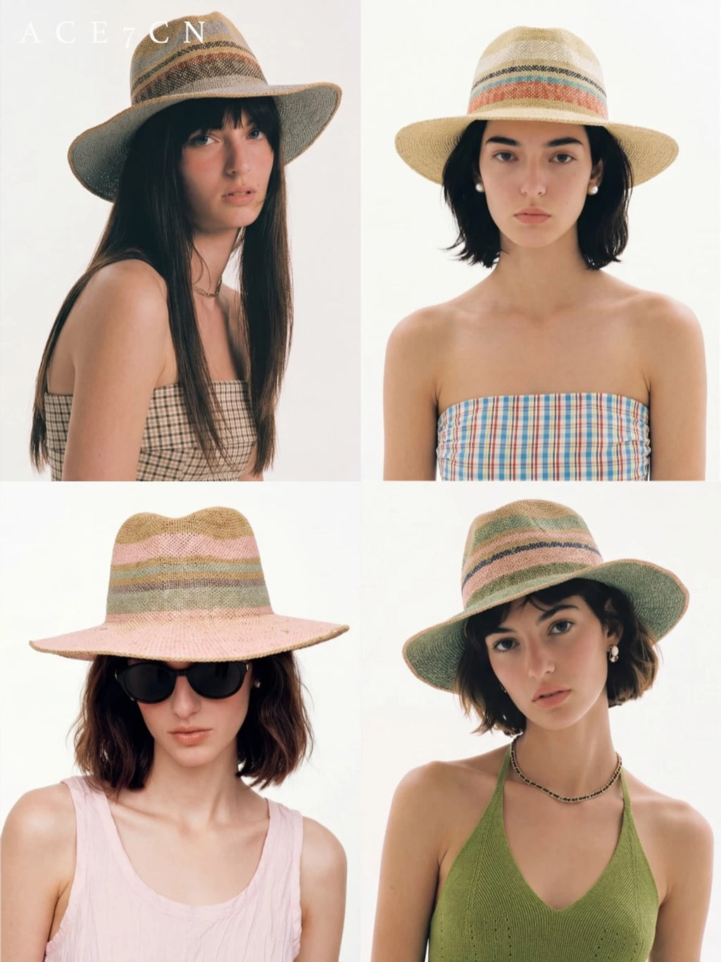 Nordic Colorful Straw-Woven Fedora French Striped Color-Block
