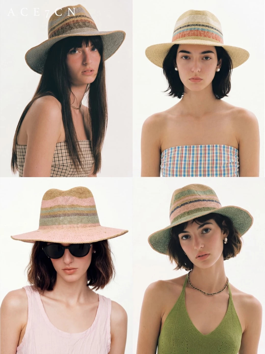 Nordic Colorful Straw-Woven Fedora French Striped Color-Block